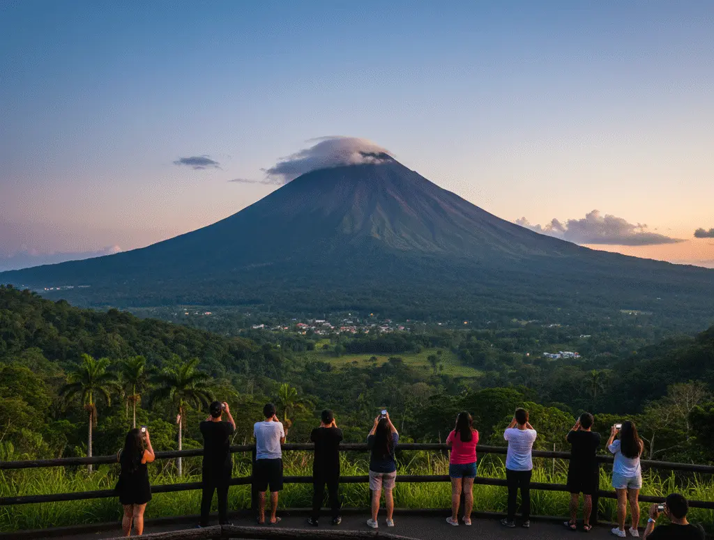 Perfect panoramic view of the Arenal Volcano cone from a lookout in La Fortuna