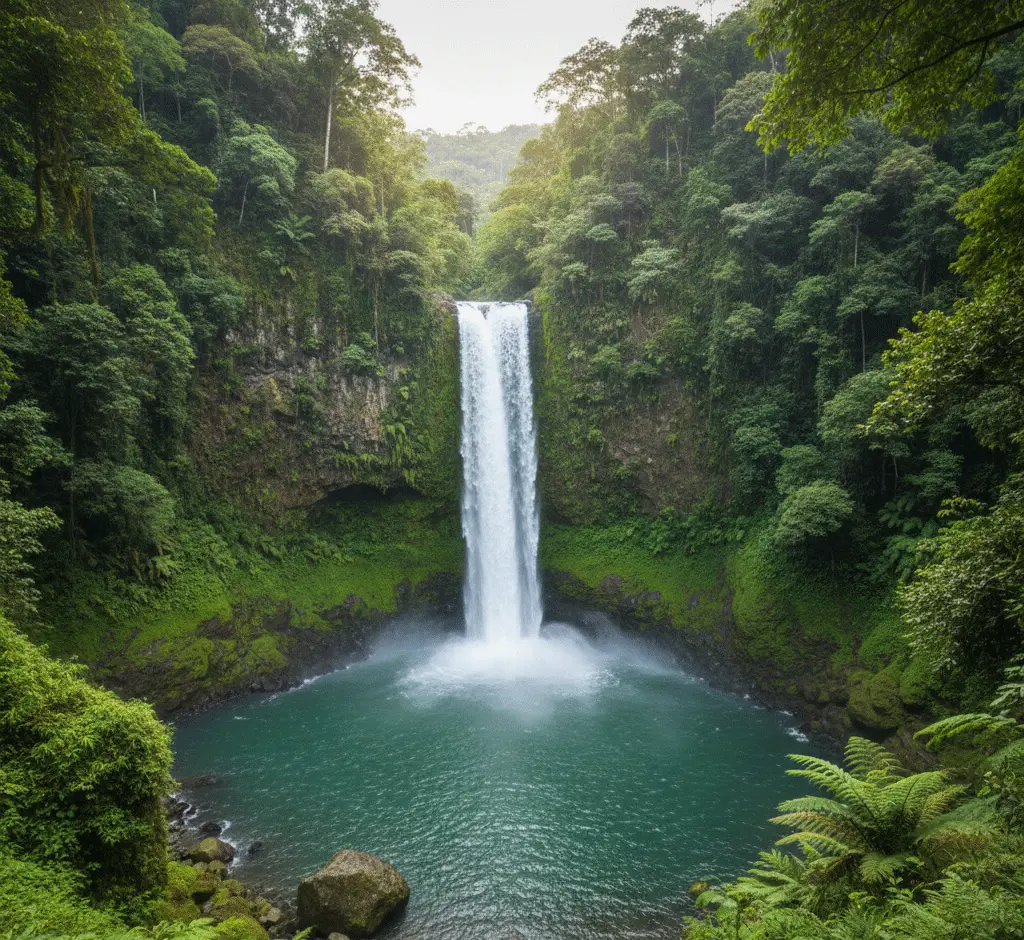 La Fortuna Waterfall plunging 70 meters into a turquoise natural pool in the Costa Rica rainforest