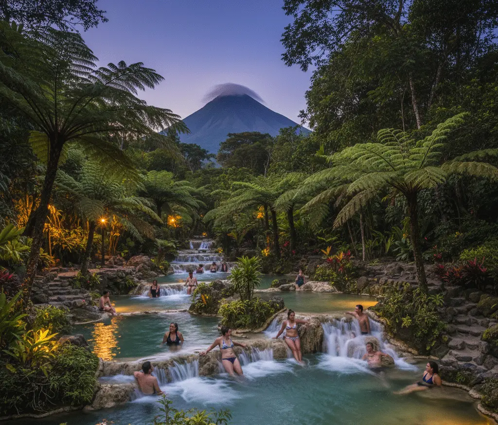 Relaxing in the natural volcanic hot springs and thermal pools of Tabacon in La Fortuna